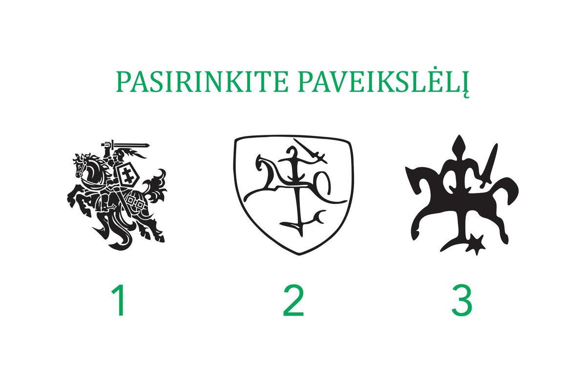 Trys graviravimo ženklų variantai – Vytis, herbo skydas ir stilizuotas raitelis